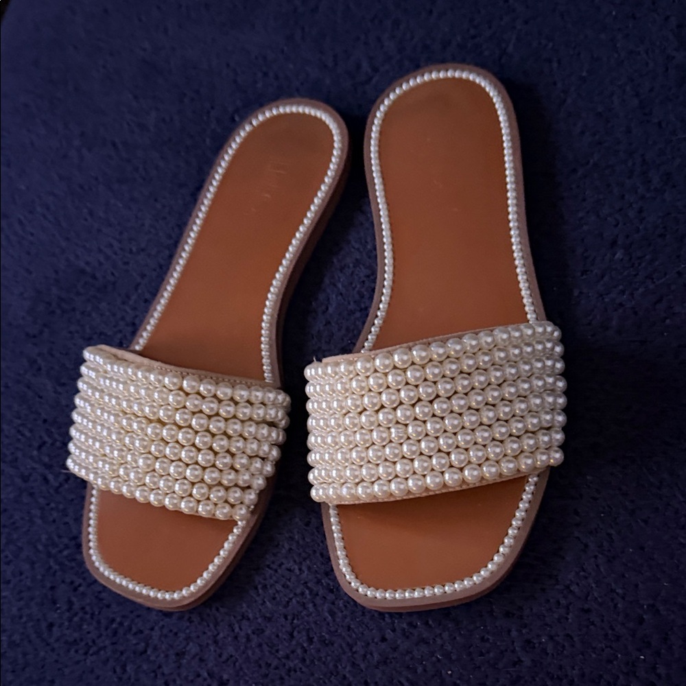 INC International Concepts Pearl Embellished Sandals - Cream